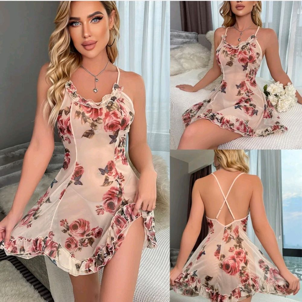 Sexy Women Sheer Mesh Babydoll Nightdress Ladies Lingerie Underwear Sleepwear US